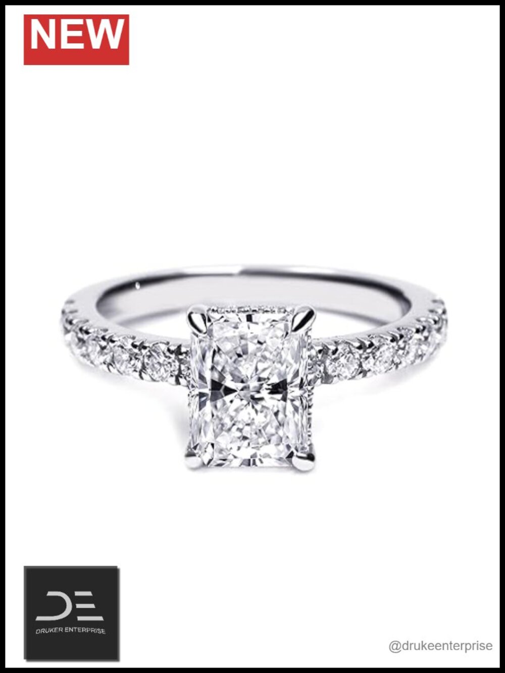 2CT Radiant Cut Moissanite Engagement Ring Sterling Silver 18K White Gold Plated